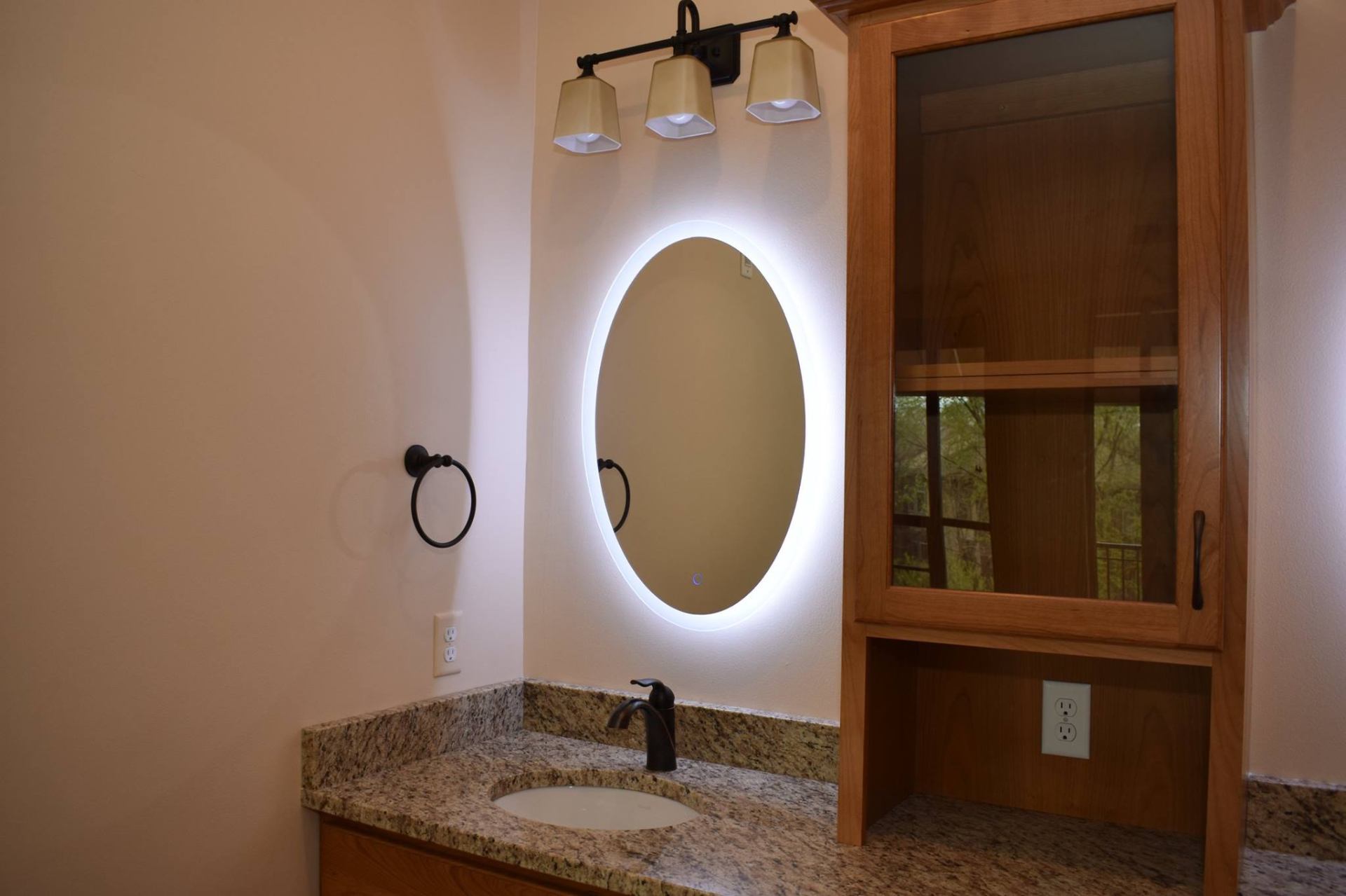 Backlit bath mirror & vanity lights