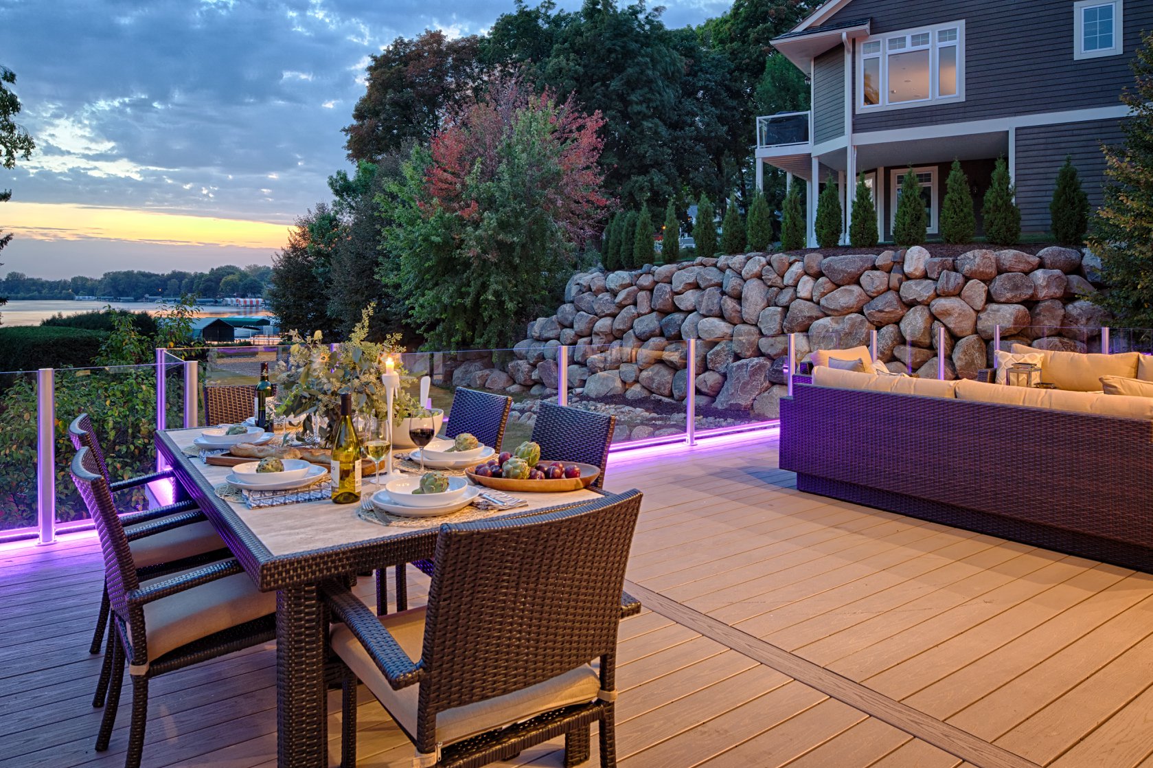 LED deck lighting around spa area