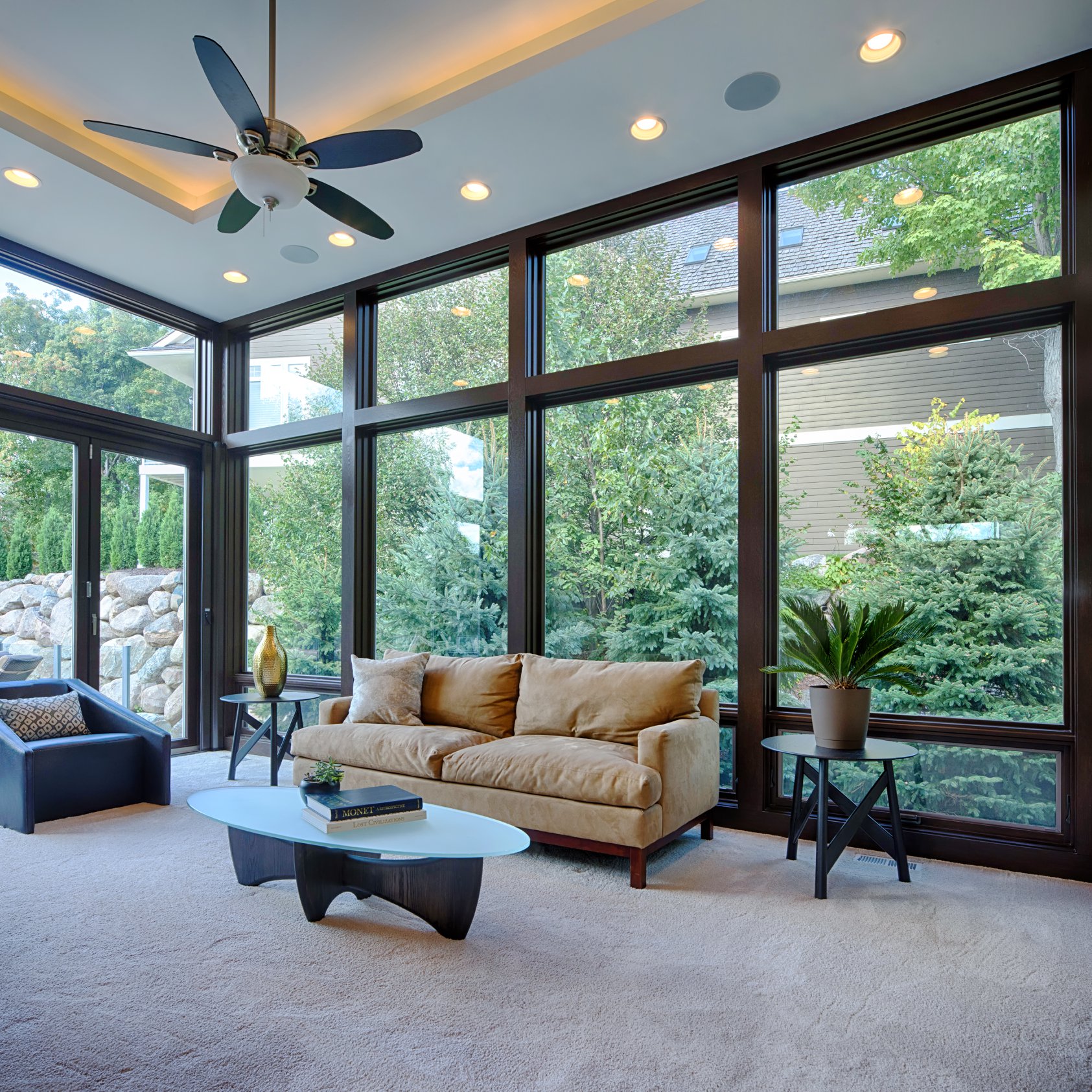 Sunroom recessed + ceiling fan